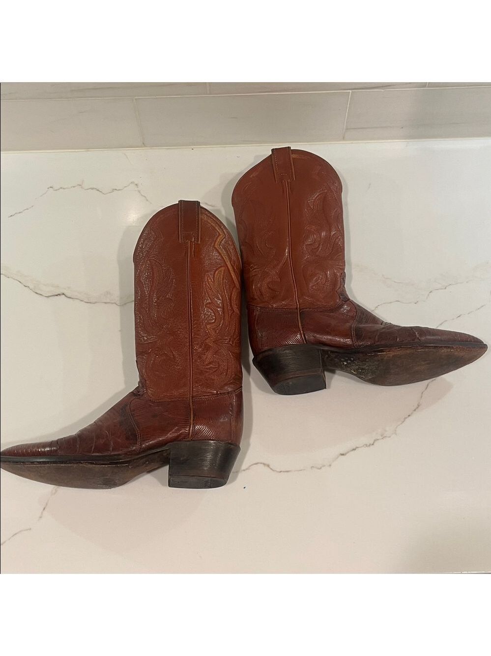 Justin 8303 Men's Exotic Leather Western Boot Peanut Brittle Lizard Round Toe - Picture 12 of 15